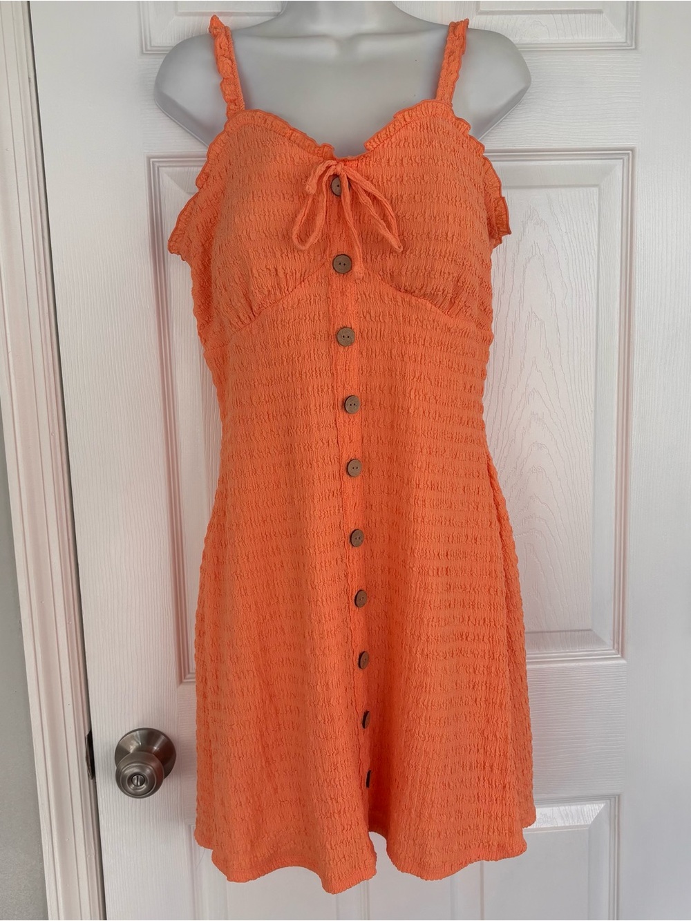 No Boundaries Orange Button-Front Smocked Sundress